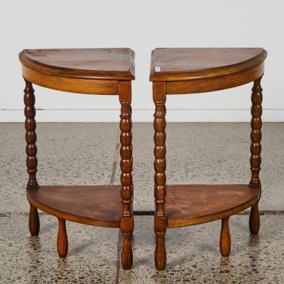 A Pair of Vintage Oak Side Tables with Turned Legs