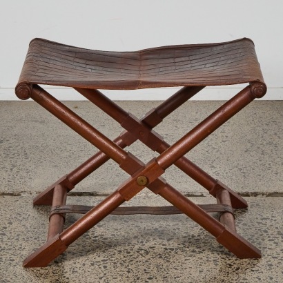 A Vintage Tooled Leather Folding Stool