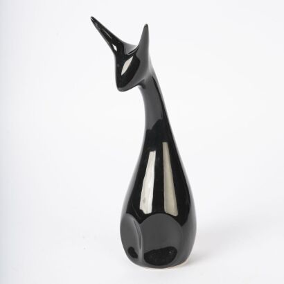 A Vintage Modernist Black Cat Porcelain Sculpture
