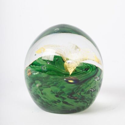 A Garry Nash Green and Gold Filigree Paperwight