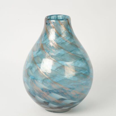 A Murano Blue and Gold Swirl Art Glass Vase