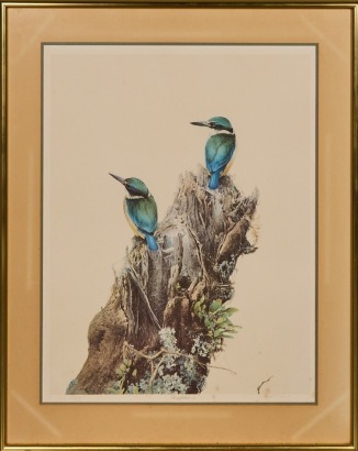 A Signed & Numbered 'Kingfishers' Lithograph By Raymond Ching