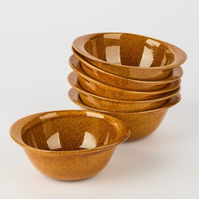 A Set of Six Crown Lynn Cook and Serve Honey Glaze Ramekins