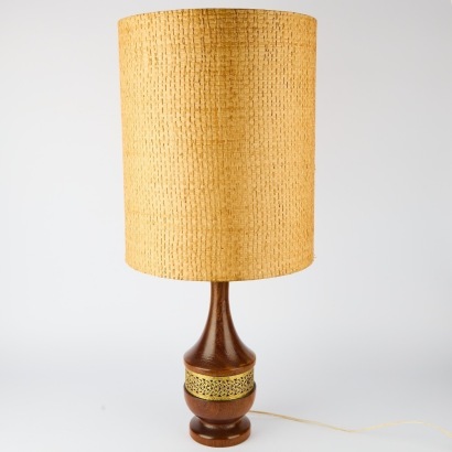 A Mid-Cenutry Wooden Lamp Base with Large Shade