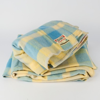 A Pair of Pure Wool Petone Blue and White Blankets