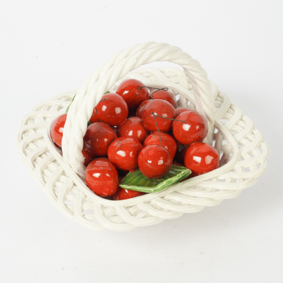 A Vintage Bassano Handmade Ceramic Basket of Cherries
