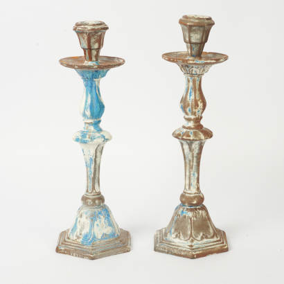 A Pair of Cast Iron French Candlesticks