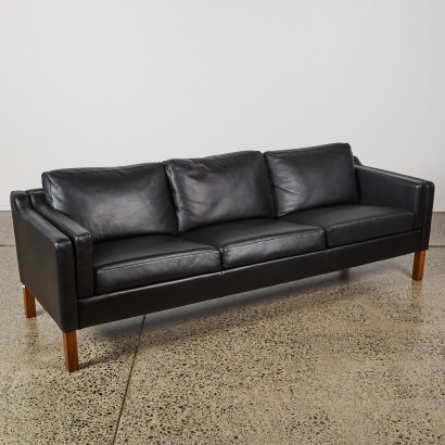 A Borge Mogensen Style Black Leather 3-Seater Sofa