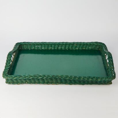 A Vintage Forest Green Woven Edged Serving Tray