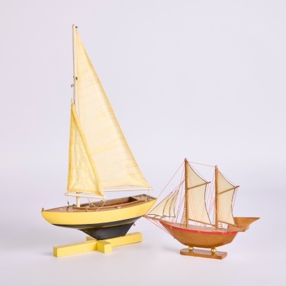 A Pair Of Vintage Wooden Sailing Boat Models
