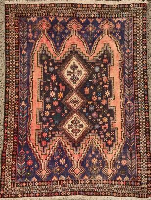 A Vintage Hand-Knotted Wool Sirjan Persian Rug with Nomadic Animal Motif