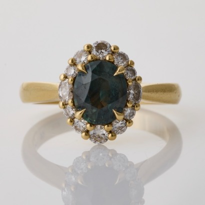 Naveya & Sloane, 18ct Yellow Gold, 1.60ct Sapphire / 0.52ct Diamond Cluster Ring
