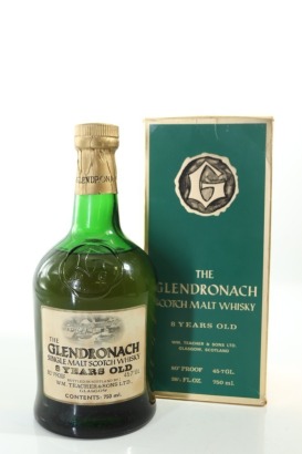 (1) The Glendronach (Wm. Teacher & Sons Ltd.) 8 Years Old Single Malt Scotch Whisky, 750ml, 45.7% ABV, Circa. Early 1980's (GB)