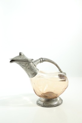 (1) Wine Claret Jug with Decorative Pewter Mount and Handle, Made in France by Etains du Manoir