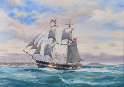 KEITH SNOW Brig Victoria Transporting the first 'Fencibles' from Auckland to Howick, 1847