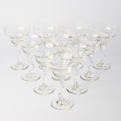 A Set of Ten Zig Zag Stemmed Martini Glasses