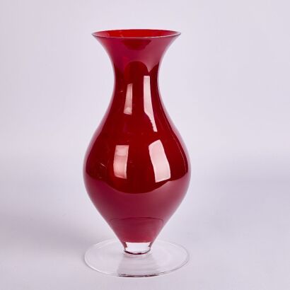 A Tall Vintage Handblown Italian Red Glass Vase by Empoli