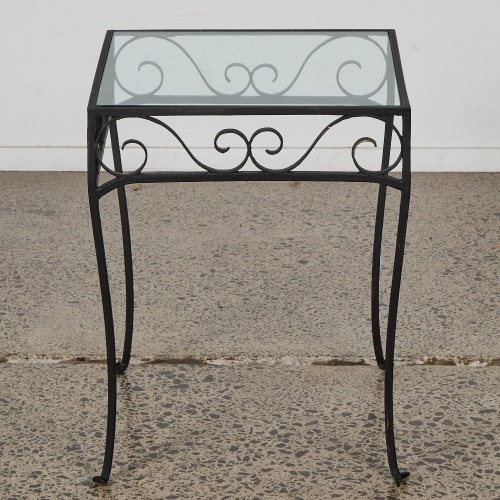 A Wrought Iron And Glass Side Table