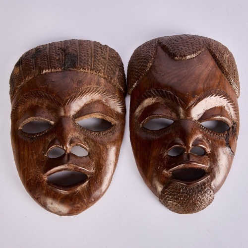A Pair Of Ceremonial African Hand Carved Masks