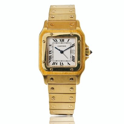 18ct Yellow Gold, Cartier Santos Carr&eacute;e or "Massif" Automatic Wristwatch, circa 1980's