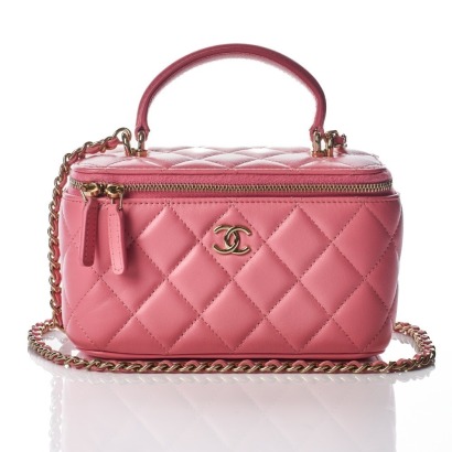 Chanel, Pink Quilted Lambskin Top Handle Vanity Case