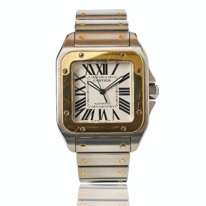 Stainless Steel / Yellow Gold, 39mm Cartier Santos 100 Automatic Wristwatch, circa 2008