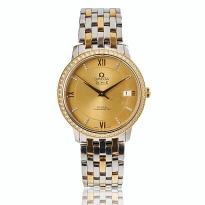 Stainless Steel / Yellow Gold, OMEGA DeVille Prestige Diamond Bezel Automatic Wristwatch, circa 2015