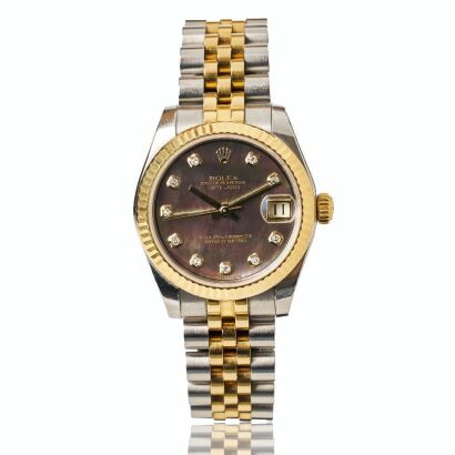 Stainless Steel / 18ct Yellow Gold, Rolex Oyster Perpetual Datejust 31 Black Mother-of-Pearl Diamond Dial Wristwatch