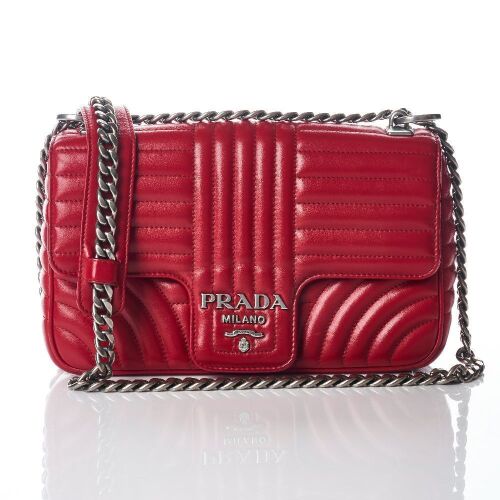 Prada, Red Impunture Quilted Calfskin Diagramme Flap Bag