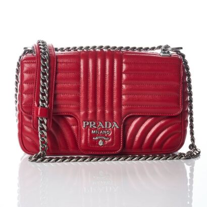 Prada, Red Impunture Quilted Calfskin Diagramme Flap Bag