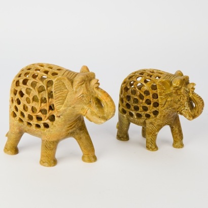 A Pair of Hand Carved Soapstone Elephants