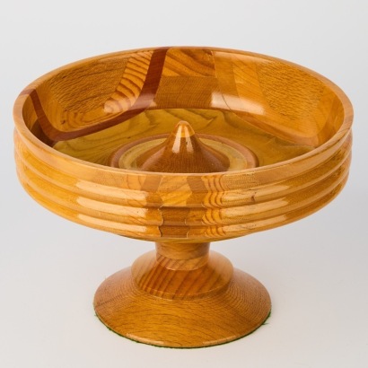 A Vintage Sovreign Woodworkers Multi-Wood Pedestal Bowl