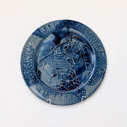 A Rare Wailin Elliot Driving Creek Wall Plate Depicting a Self-Portrait