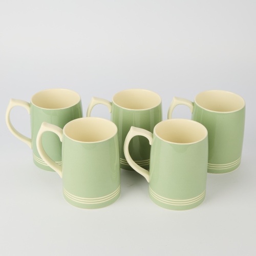 A Set of Five Keith Murray Celadon Green Tankards Wedgwood 1930s