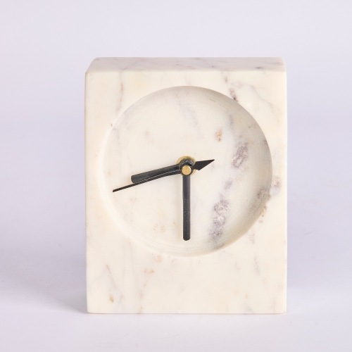 A Contemporary Solid White Marble Mantle Clock