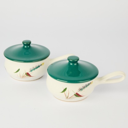 A Pair of Small Denby Greenwheat Coccotes
