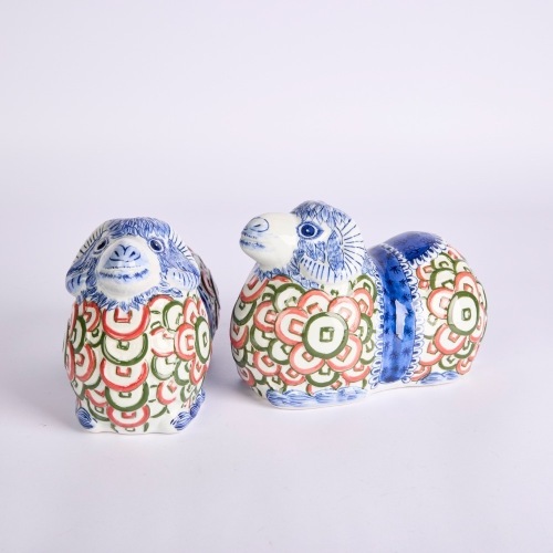 A Pair of Hand Painted Porcelain Rams
