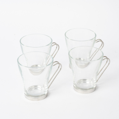 A Set of Four Italian Glass and Stainless Cappucino Cups
