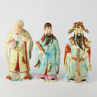 A Chinese Mid-20th Century Famille Rose 'Fu, Lu and Shou' Figures