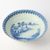 A Chinese 18th Century Qing Dynasty Blue and White Foliate-rimmed 'Landscape' Bowl