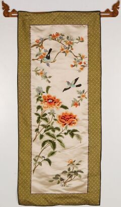 A Chinese 20th Century Embroidered 'Flowers' Panel