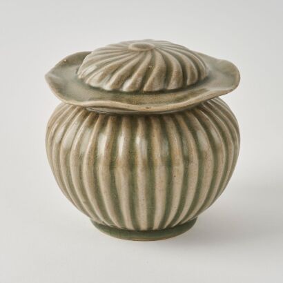 A Chinese Yuan Ming Dynasty Longquan Ware Lobed 'Melon-form' Covered Jar