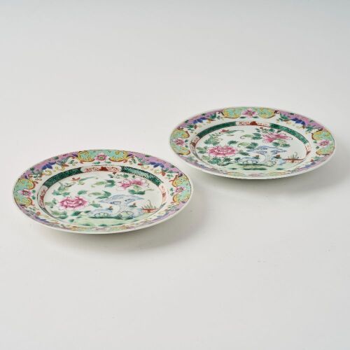 A Pair of Chinese Mid-Qing Dynasty Famille-rose 'Floral' Dishes