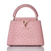 Louis Vuitton, Rose Calyso Ostrich Capucines Handbag, Size Mini