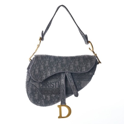 Christian Dior, Grey Oblique Saddle Bag with Shoulder Strap