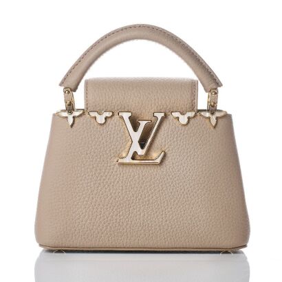 Louis Vuitton, Grey Taurillion Flower Crown Capucines Handbag, Size Mini