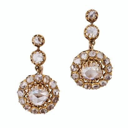 18ct Yellow Gold, Georgian Style, 1.66ct Diamond Drop Earrings