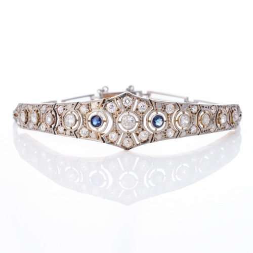 16ct Yellow Gold, Art Deco style, 0.38ct Sapphire / 2.11ct Diamond Bracelet