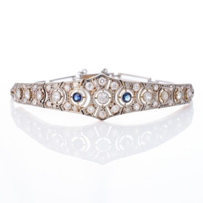 16ct Yellow Gold, Art Deco style, 0.38ct Sapphire / 2.11ct Diamond Bracelet
