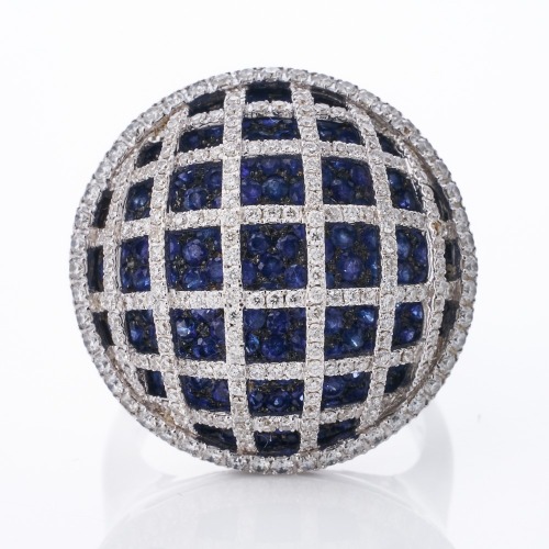18ct White Gold, 3.32ct Sapphire / 1.26ct Diamond Dome Ring